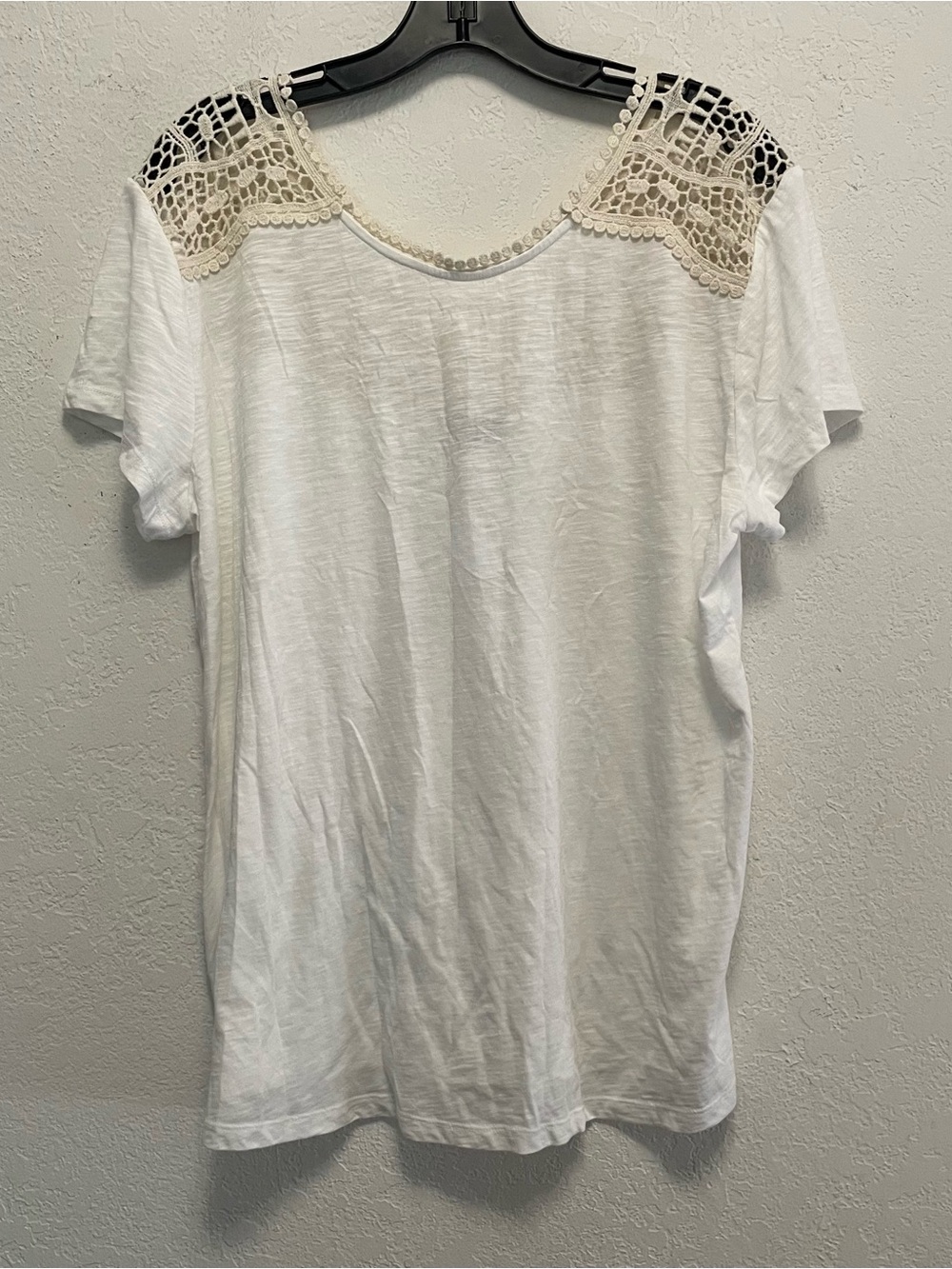Ann Taylor Top XL Crochet white Short Sleeve NEW